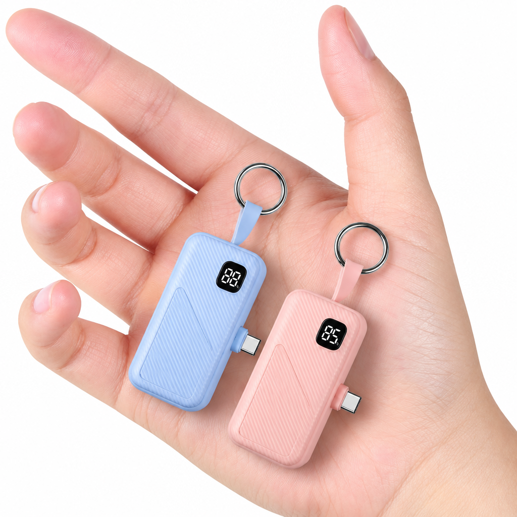 Mini Keychain Power Bank – 2 Pack (Blue & Pink)