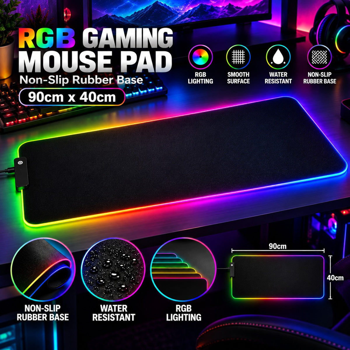 LED gaming mouse pad