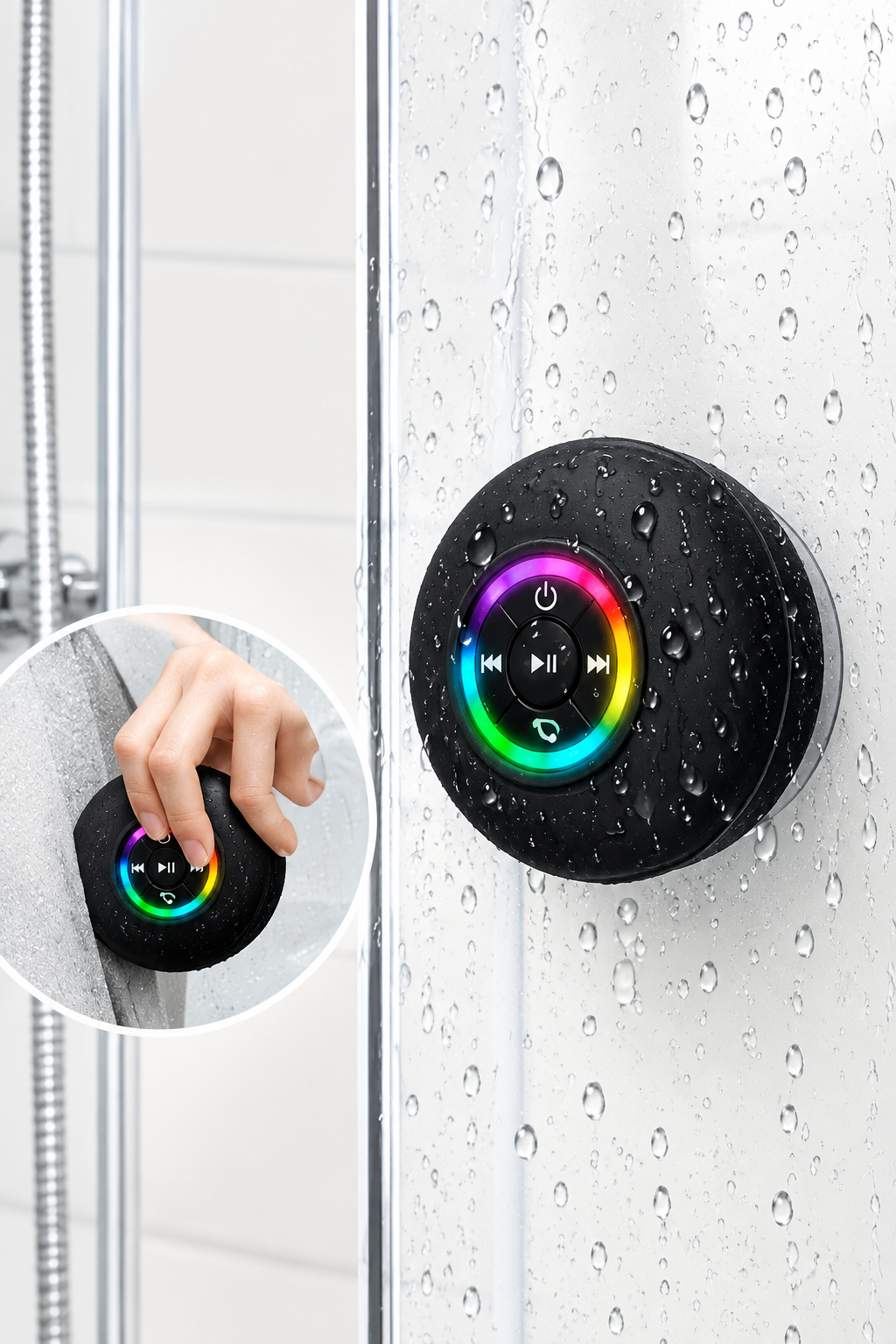 Wireless Bluetooth Shower Speaker with Suction Grip & RGB Light